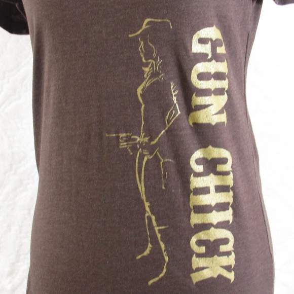 NEXT LEVEL Brown Gun Chick T-Shirt Sz L - Picture 1 of 4